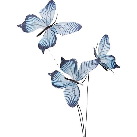 Branche Décorative avec Papillons en Textile pour Intérieur Bleu et Gris 10 x 10 x 65 cm - PANGIVO (1/2)