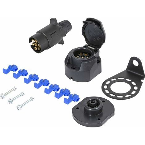 Prise Remorque 7 Broches - Prise Étanche 12 V avec Support Métallique - Compatible Caravane Camion VR Bateau - Kit Complet avec Joint Caoutchouc - 1 Pièce (1/5)