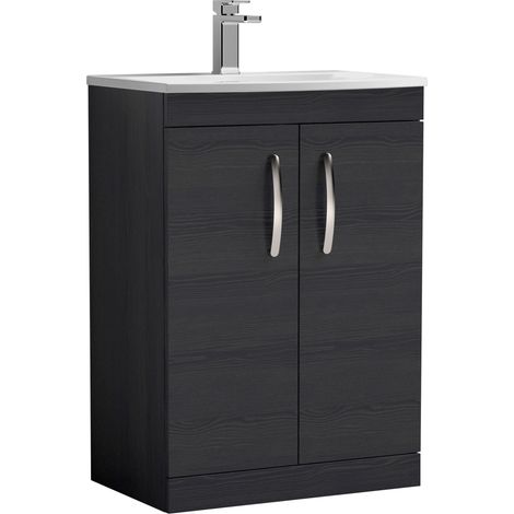 Nuie Athena Floor Standing 2-Door Vanity Unit with Basin-4 600mm Wide - Charcoal Black (1/5)