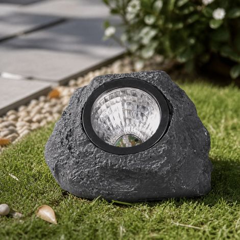 Lampe solaire pierre 4 LED étanche IP65, éclairage automatique jardin terrasse sans fil, décoration paysagère réaliste H12cm (1/4)
