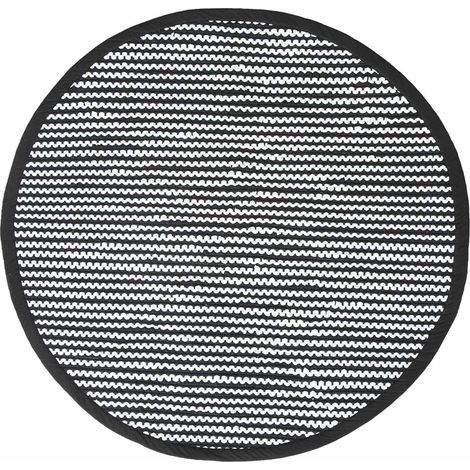 HOMESCAPES Groove Black and White Monochrome Stripy Cotton Chindi Rug, 150 cm Round (1/2)