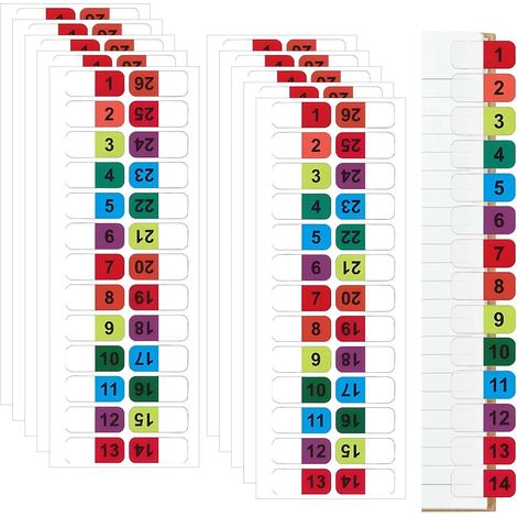 50 feuilles d'onglets numériques autocollants numérotés de 1 à 26 – d'onglets autocollants colorés pour livres, dictionnaires et classement (1/5)