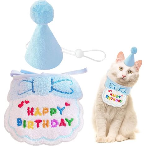 1 ensemble bandana chapeau coton polyester motif brodé réglable fête anniversaire chien chat (1/5)