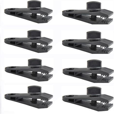 8 clip regolabili in plastica per telo tenda, clip per tenda da esterno, clip antivento e riutilizzabili per parasole, adatte per campeggio, caravan e giardino. (1/5)
