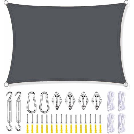 Voile d'ombrage carrée rectangulaire 2 m 2,5 m 3 m 3,6 m 4 m 5 m 6 m 7 m 8 m Parasol de Piscine extérieure avec kit de Fixation et Protection Solaire for terrasse de Jardin Gris foncé 4x6M (1/5)
