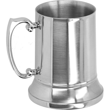 Doppelwandiger Kaffeebecher aus gebürstetem Edelstahl, 440 bis 570 ml, für Bier und andere Getränke, mit Henkel, für Bar und Zuhause (1/5)