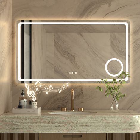 3X Loupe Miroir de Salle de Bain avec Éclairage LED 120×70 cm avec Bluetooth,antibuée,lumière réglable 3 couleurs,variateur d'intensité,mémoire (1/5)
