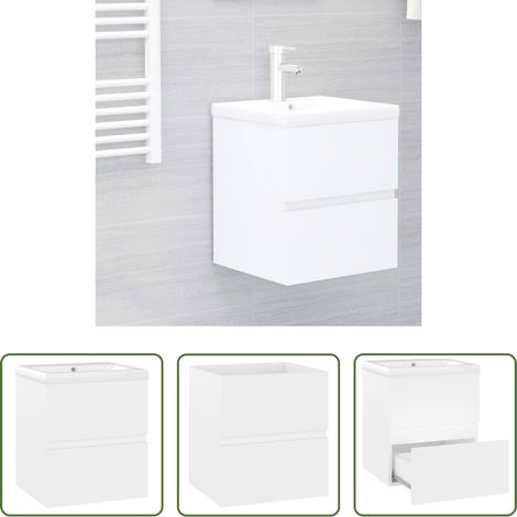 Waschbeckenunterseite - Waschbeckenunterschrank mit Einbaubecken Weiß Holzwerkstoff (1/5)