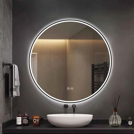 Miroir de salle de bain haute définition anti-buée, miroir suspendu étanche, miroir de salle de bain à intensité variable (1/5)