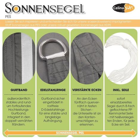 Vela ombreggiante per giardino/balcone, in poliestere PES idrofobico, triangolare, 3 x 3 x 3 m, grigia (1/4)
