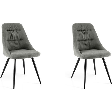 Set de 2 sillas de comedor, Volt en textil gris y metal negro, 88x50x53 cm (1/4)