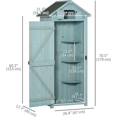 Abri de jardin bleu 76 x 53 x 180 cm avec toit à 3 étagères pour un rangement optimal et un gain de place. (1/5)