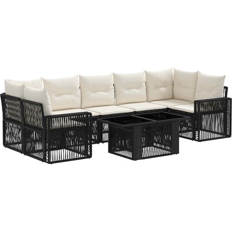 Conjunto de sofás de jardín 8 uds. Negro y Blanco Crema vidaXL (1/5)