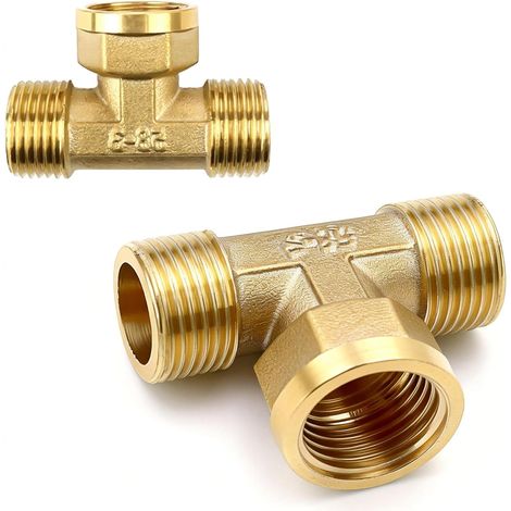 2 Pièces T-Connection Laiton 1/2" Haute Pression, 1/2" Connecteur en T Flexible et Mobile 3 Voies Gauche et Droite, Forme de T, pour Eau Potable, Chauffage, Sanitaire et Climatisation (1/5)