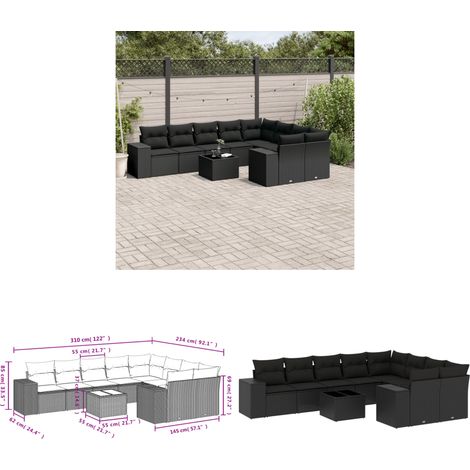 Salon de jardin 10 pcs avec coussins noir résine tressée - Ensemble Salon De Jardin - Meuble De Jardin - Résine Tressée - Rotin Synthétique - Mobilier D'extérieur - Home & Living (1/3)