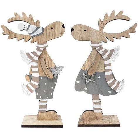 2x Dekorative Weihnachtsdekorationen - Rentiere aus Holz - Weihnachtsdekorationen zum Dekorieren und Verschenken (XXL Rentiere - Blau + Silber) (1/5)