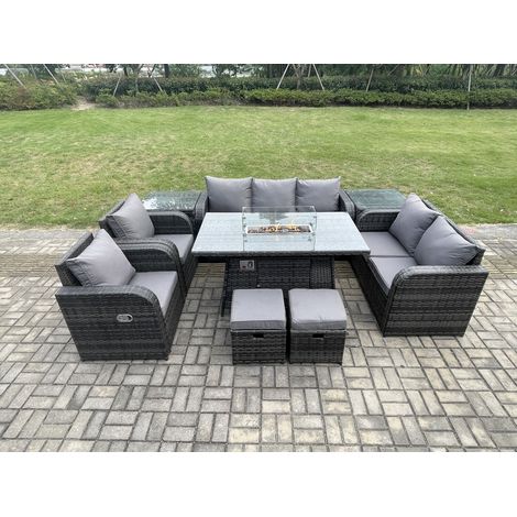 Fimous 9 places Salon de jardin exterieur Table de foyer à gaz et Canapé Fauteuil avec 2 Tables d'appoint 2 Petits tabourets (1/5)