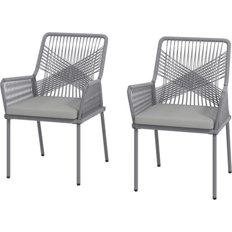 Ens. 2 chaises jardin rotin gris foncé - Dossier amovible - Accoudoirs - Coussins résistants aux intempéries - Pour terrasse, balcon 57x61x84cm (1/5)