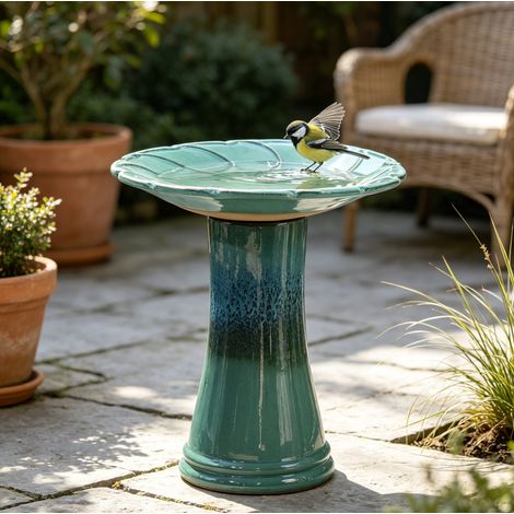 Bagno per uccelli in ceramica Ø43 cm, H 45 cm, turchese, resistente al gelo HAVRYA (1/5)