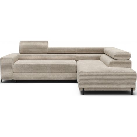 Sofá de esquina COLESIA convertible 5 plazas gris oscuro terciopelo acanalado – derecho – 274x200cm (1/5)