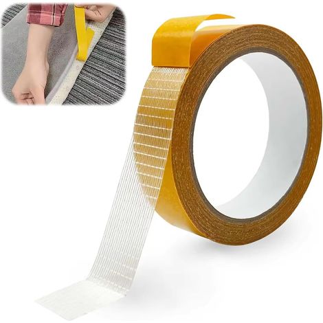 Ruban Adhésif Double Face, 10m x 25mm, Jaune, Tissé Extra Fort Transparent, Multi-Usage, Facile à Nettoyer, Résistant à l'Eau, Convient à la Maison, Bureau, École (1/5)