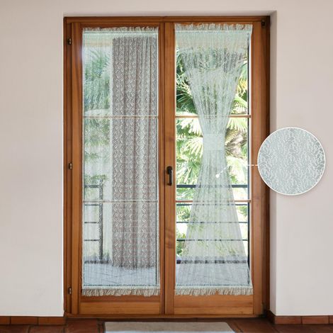 Lot de 2 rideaux transparents verts pour porte-fenêtre, 132 x 183 cm, voilage en dentelle botanique avec embrasse incluse (1/5)