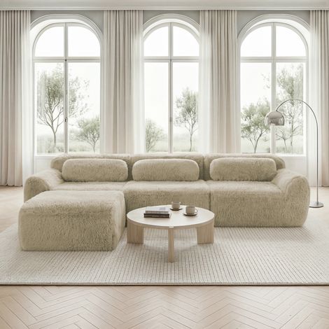 Canapé modulaire L,tissu moelleux,sans cadre,sans montage,coussins,mousse résistante,antidérapant,salon,chambre,kaki (1/5)