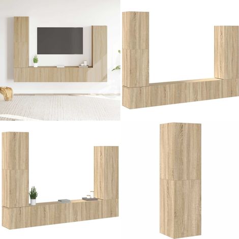 4-tlg. TV-Schrank-Set Sonoma-Eiche Holzwerkstoff - TV-Schrank - Holzwerkstoff Möbel - Wohnzimmer Dekoration - Fernsehtisch - Wandmontage - Home & Living (1/5)