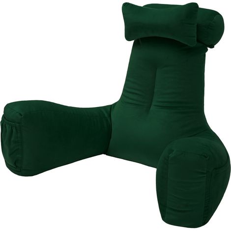 Loft 25 - Cuscino da lettura con bracciolo, Cuscino posteriore a sacco in velluto con tasche laterali, Cuscino lombare con poggiatesta staccabile - Foresta (1/5)