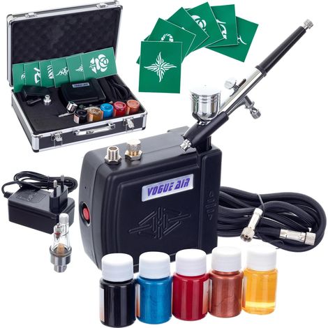 Mini compresor de aerógrafo, kit de modelismo, pinturas, plantillas, maleta (1/5)