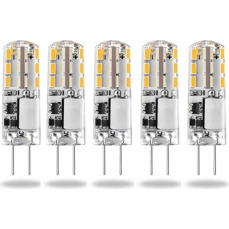 Ampoules LED G4 12V AC/DC Blanc Chaud 3000K 120LM,2 W，15-20W Halogène G4 Capsule de Remplacement à Deux Broches Type JC à Économie D'énergie,Non Variable Lumière（5 pcs） (1/5)
