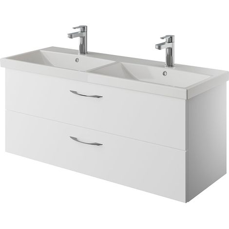 Badezimmer Doppelwaschtisch, 120cm, in weiß Glanz mit Schneeweiß Glanz VILLATORO-66, B/H/T ca. 120/53,2/45 cm (1/5)