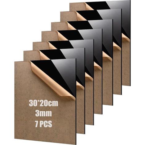 Lot de 7 plaques en verre acrylique noir - 30 x 20 cm - Plaque en plastique de 3 mm - Pour cadres photo, panneaux, présentoirs de table, plaque nominative, matériau laser, projets de (1/5)