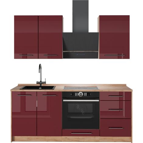 Cucina monoblocco Fame-Line, Bordeaux lucido/Rovere dorato, 190 cm, PL Rovere, Vicco (1/5)
