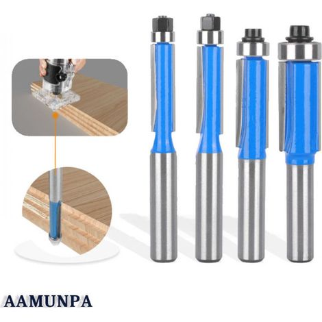 4 Pcs Set Fraise Defonceuse 8mm Tige, Fraise a Copier a Bois, Fraises pour Défonceuses avec Roulement Supérieur, Fraise pour Affleurer, pour Menuiserie Bricolage de Coupe,Fraise de défonceuse Universa (1/5)
