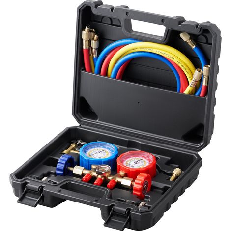 VEVOR Kit de Recharge de Refrigerant de Climatisation R134A R22 R12 R502 Manometre de Collecteur de Refrigerant a 4 Voies Tuyau de Recharge avec Adaptateur Coffret Frigoriste pour Fluide Frigorigene