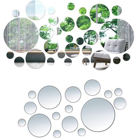 Miroir Mural,32 PCS Autocollant Miroir Stickers Petit Miroirs Muraux Autocollants Ronds en Acrylique 3D Miroirs Décoratif Amovible pour Salon Chambre Bureau (1/5)