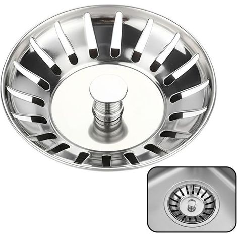 Bouchon filtre évier - AVIZAR - Ø 7,75 cm - Inox - Joint caoutchouc anti-fuite - Mécanisme à pression (1/4)