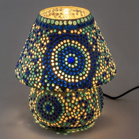 Lámpara de mesa de mosaico de cristal azul y verde 23 cm (1/4)