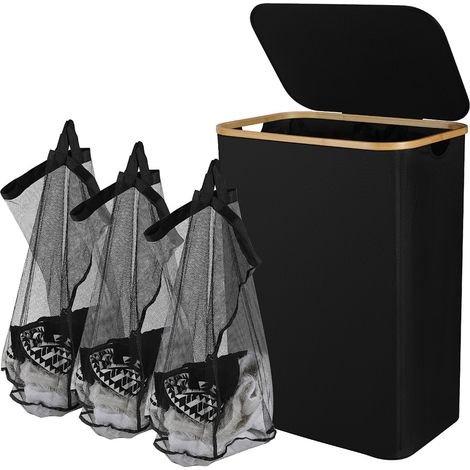 Jiubiaz 160L Wäschekorb mit Deckel, Wäschekorb mit Griffen, Schmutzwäschekorb, großer faltbarer Wäschekorb mit Innentasche