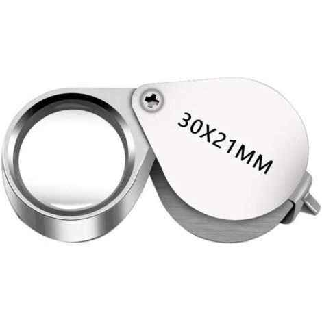 Cyslmuk – Loupe de bijoutier 30x 21 mm – Verre épais résistant aux rayures – Pour détails géologiques et antiquités – Coque chromée argentée (1/5)