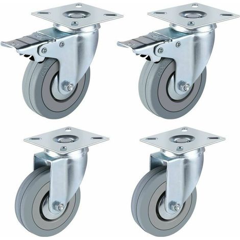4 PCS Roulettes Transports, 2 PCS Roulettes pivotantes,2PCS Roulettes avec Frein en Caoutchouc (75mm) (1/5)