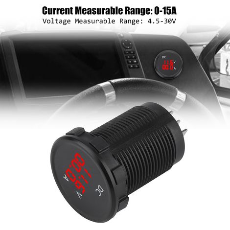 Digitales Voltmeter/Amperemeter (12–24 V) mit roter LED-Anzeige, misst Spannung und Stromstärke für Autos, Motorräder und Boote (1/5)