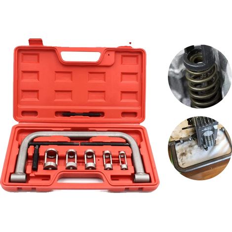 Compresseur de ressort de soupape, longueur de collet de 1,75 po, ouverture maximale de mâchoire de 9,5 po, comprend 5 adaptateurs, acier haute résistance, traitement d'oxydation (1/5)