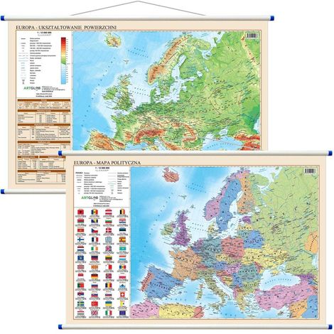 Carta murale - politica e fisica 1:12.000.000 Europa
