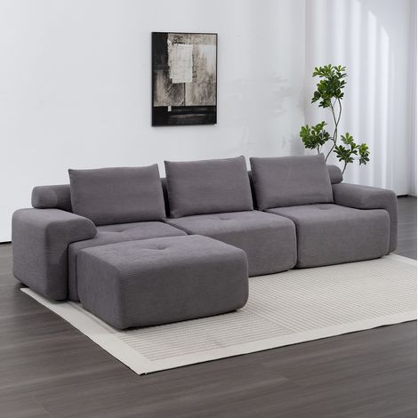Canapé d’angle modulaire en tissu gris foncé 305 cm, sans montage (1/5)
