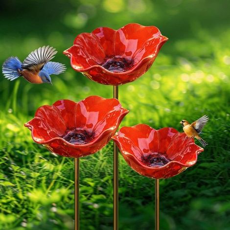 Mangiatoie per uccelli - 141465 cm - Materiale in lega di alta qualità - Elegante forma a fiore - Decorazioni da giardino - Accessori per animali domestici - (3 pezzi) (1/5)