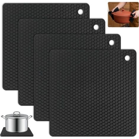4 Pièces Tapis de Séchage Polyvalent Résistant,18cm Durable Dessous de Plat en Silicone Résistant,Lavables au Lave Vaisselle et Antidérapants,pour Casseroles et Poêles Chaudes,Résistants à la Chaleur (1/5)