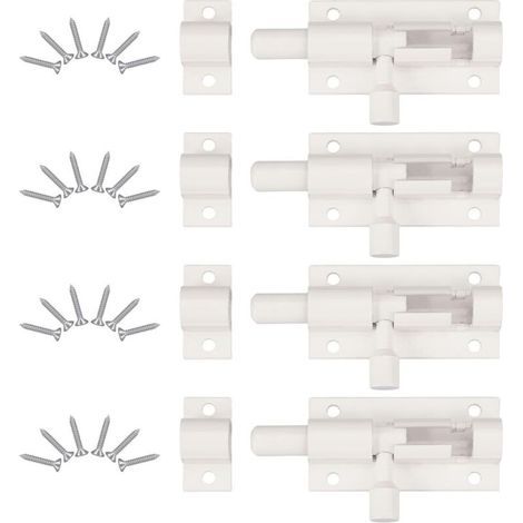 4 Pièces Verrou de Porte, Verrou Porte Interieure avec 24 Vis , Loquet Porte Coulissante, Loquet de Porte, Verrou Targette, Loquet Coulissant, pour Portail De Jardin, Cabanon, Wc (Blan (1/4)