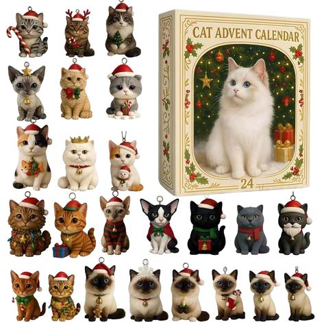 Katzen-Adventskalender 2025, 24 2D-Acryl-Anhänger für Katzenliebhaber